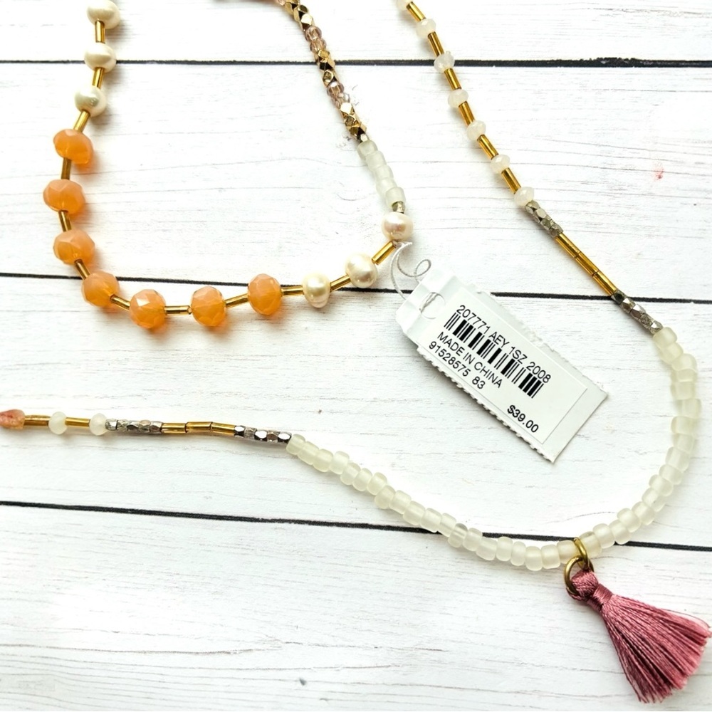 NEW J. Jill Elastic Cord Beaded Pearl Necklace Bracelet Versatile Tassel $39 Tag - Picture 2 of 5